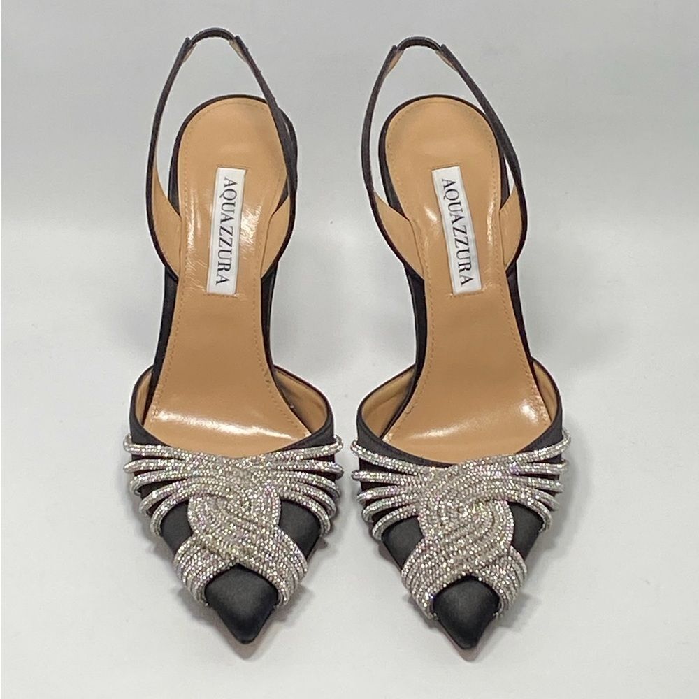 Aquazzura Gatsby Crystal-Embellished Satin Pumps size 37 - Picture 4 of 14